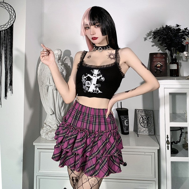 Pink Skirt Japanese College Style Youth Girl Plaid Skirt Female High Waist Slim Lolita Cosplay Y2k Skirt Goth Skirt