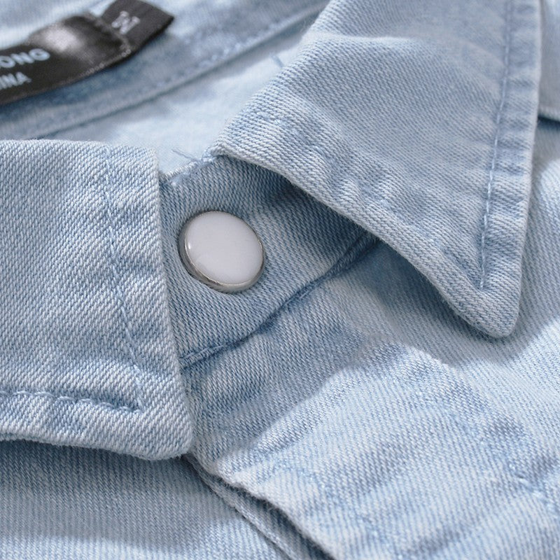 2024 Men's Spring Autumn Casual Shirts Solid Color Long Sleeve Lapel Denim Tops Button Shirts for Party