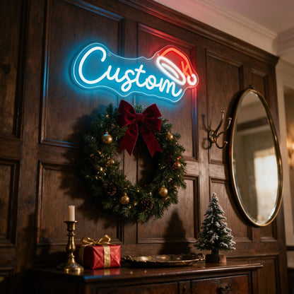 Custom Text and Santa Hat Neon Sign Creative LED Christmas Light Wall Decor Unique Xmas Gift for Home Party Holiday Decoration
