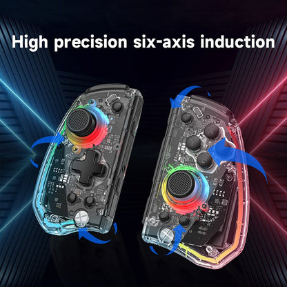 LinYuvo KS40 Transparent Wireless Gamepad for Switch/OLED with 8 Color LED,Turbo Function.Controller Joystick for Switch Lite