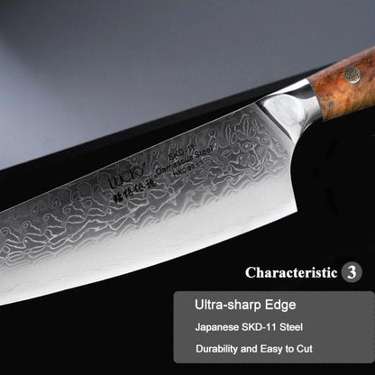 Japanese SKD-11 Damascus Steel Multifunctional Gyuto Chef Kiritsuke Knife With Wood Handle Super Sharp Long Lasting