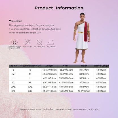 Mens Ancient Greek Toga Roman King Prince Cosplay Costume Halloween One Shoulder Embroidered Robe Dress Theme Party Outfits