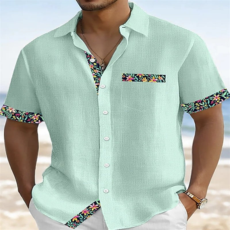 Hawaiian floral print men's button pocket short sleeve shirt everyday outing vacation travel men's shirt fast shipping