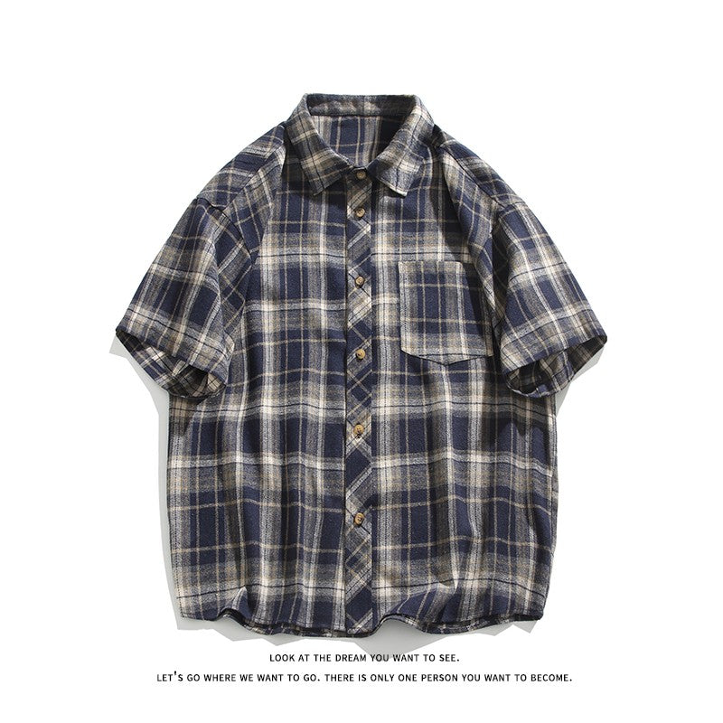 2025 Mens Cotton Plaid Style Cargo Shirts Casual Dress Short Sleeve Work Streetwear Blouses M-5XL