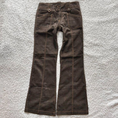 Y2K Brown Flared Jeans Womens Clothing Goth Retro Multi Pockets Low Rise Denim Trousers Harajuku Hot Girl Sexy Slim Jean Pants