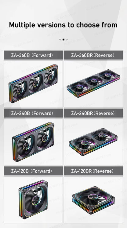 JONSBO ZA-120/240/360 Computer Case Fan 12CM 5V ARGB 120mm Monolithic Structure Water-Cooled Fan  PWM Forward/Reverse Fan Kits
