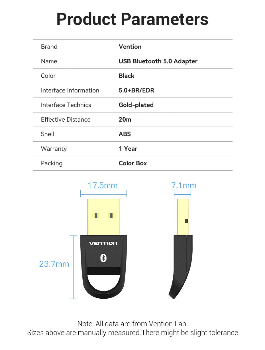 Vention USB Bluetooth 5.0 Adapter Wireless for PC Windows 7/8/8.1/10/11 Bluetooth Receiver & Transmitter For Speaker Earbuds