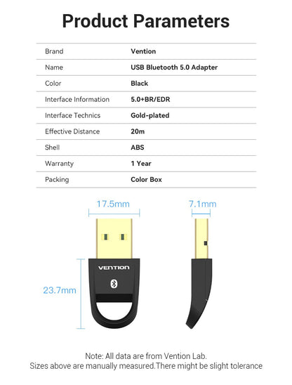 Vention USB Bluetooth 5.0 Adapter Wireless for PC Windows 7/8/8.1/10/11 Bluetooth Receiver & Transmitter For Speaker Earbuds