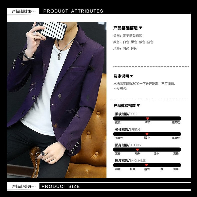 2025 Men's Autumn Casual No Slit Printing Leisure   blazer