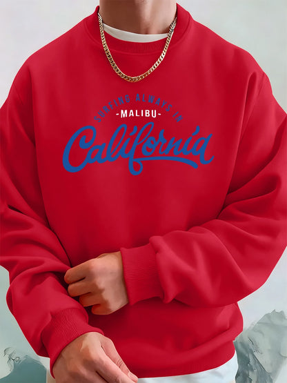Surfing Always In California Prints Men Hoodies Autumn Fleece Warm Sweatshirt Casual Loose Crewneck Pullover Sports Male Clothes