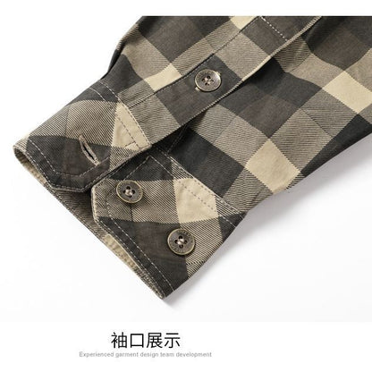 Quality Men Outdoor Long-sleeved Multi-pockets Plaid Shirts New Spring Male Cotton Loose Tooling Shirts Quality Man Cargo Shirts