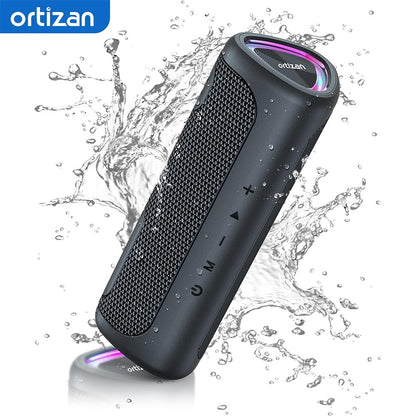 Caixa de Som Bluetooth Ortizan M7, Caixa de Som Portátil com 24W de Som Estéreo Potente, Luzes RGB, Entrada AUX, TF, Bluetooth 5.3, À Prova D'água IPX7