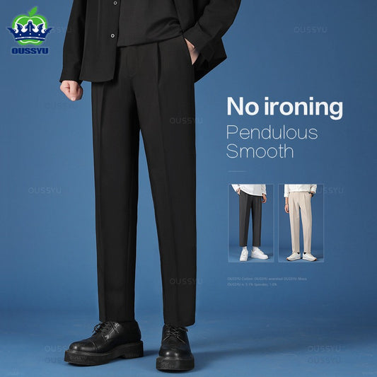 Spring Summer New Smooth Pendulous Suit Pants Men Business Long Trousers Korean Formal Ankle Length Pant Male Plus Size 40
