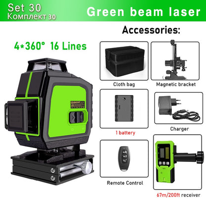 Nível a Laser Clubiona 16/12 Linhas linha verde Autonivelante 360 Horizontal e Vertical Nível a Laser de Feixe Verde Super Potente