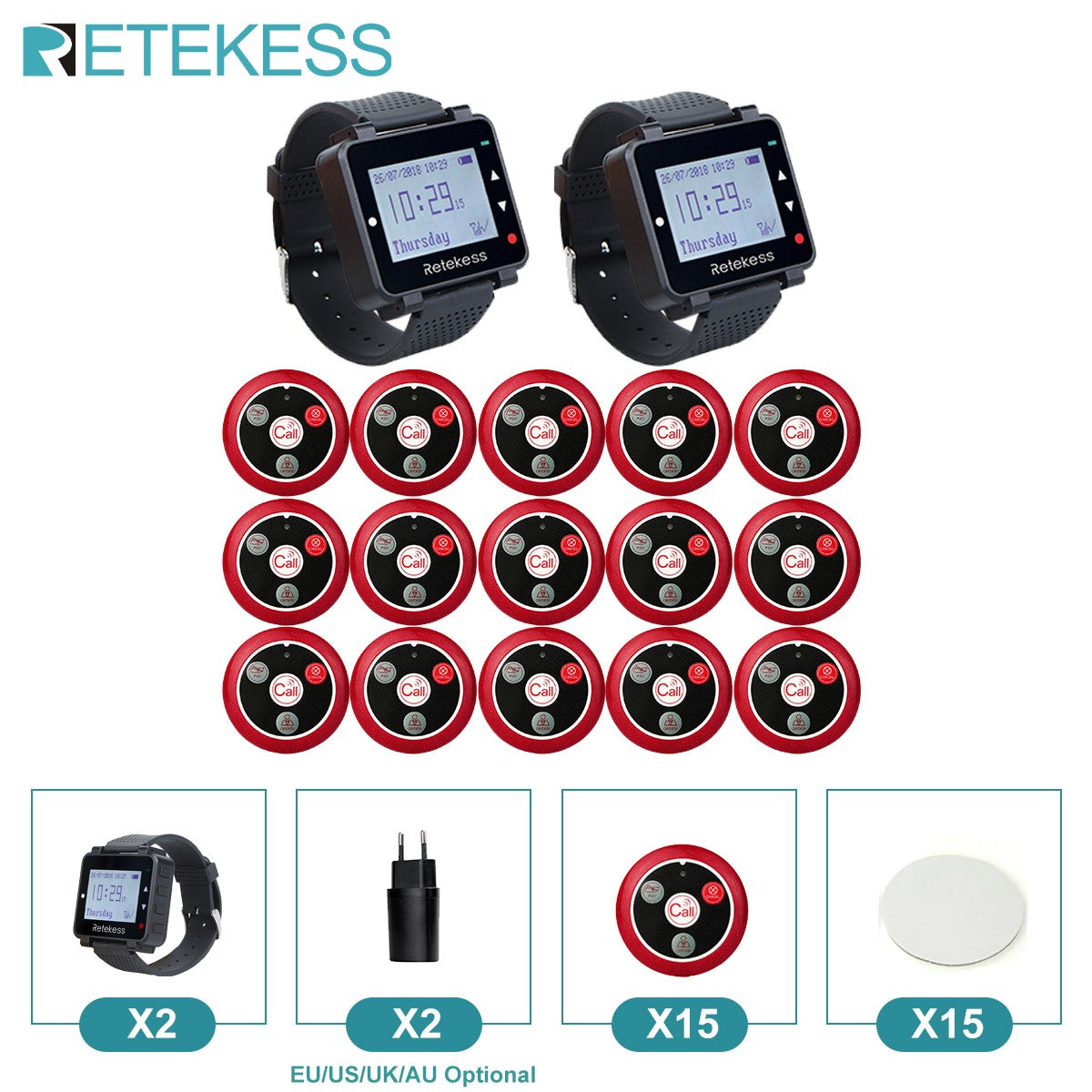 RETEKESS Sistema de Chamada Sem Fio para Garçons de Narguilé Pager de Restaurante com Receptor de Relógio T128 Botão de Chamada T117 Atendimento ao Cliente para Cafés