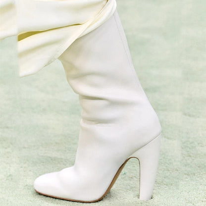 2025 Women's New Winter Coarse High Heels Knee Boots European and American Sexy Square Head Side Zipper Fashion Large Boots