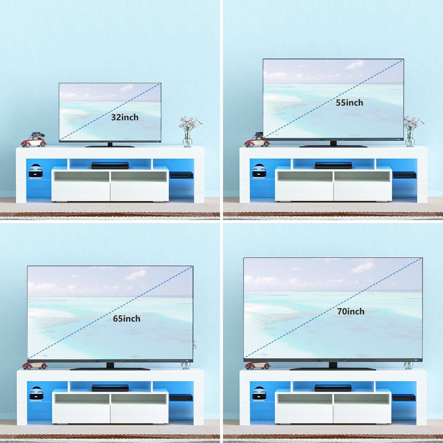 71IN LED TV Stand for 75/70/65 inch TV Modern Black Stand for Living Room with Storage Drawers High Gloss TV Cabinet