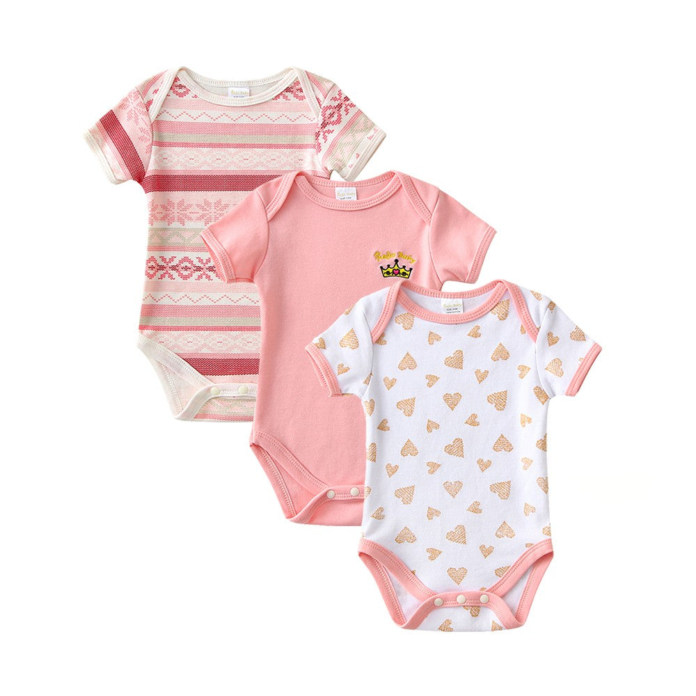 3Pcs Baby Girl Romper Summer Short Sleeve Newborn Boy Playsuit Baby Girl Clothes Set
