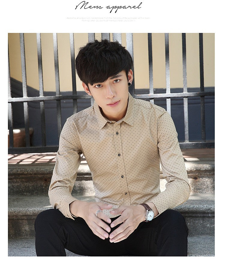 2026 Spring Men's Long-sleeved Shirt, Single-breasted Lapel Cotton Shirts, Blue