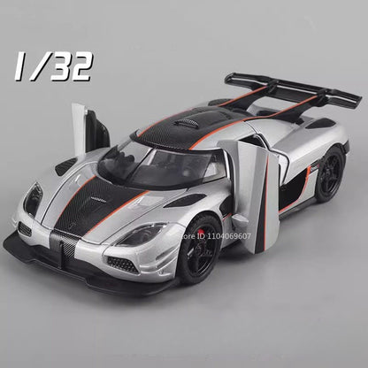 1:32 Escala ONE1 Miniatura Carro Esportivo Modelo Brinquedos Liga Fundida 4 Portas Abertas com Veículos de Corrida de Fricção para Crianças Presentes