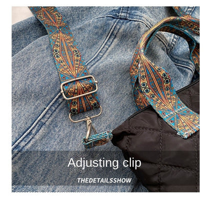 Women Wide Shoulder Belt Handbag Fall/Winter Rhombus Space Cotton Shoulder Bag Large Capacity All-Match Shopping Tote Bag