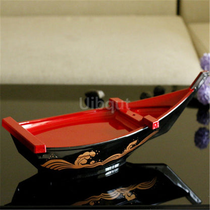 Black red sushi sashimi boat ice food seafood plate salmon sashimi tray Creative Japanese food container sushi barrel decor boat