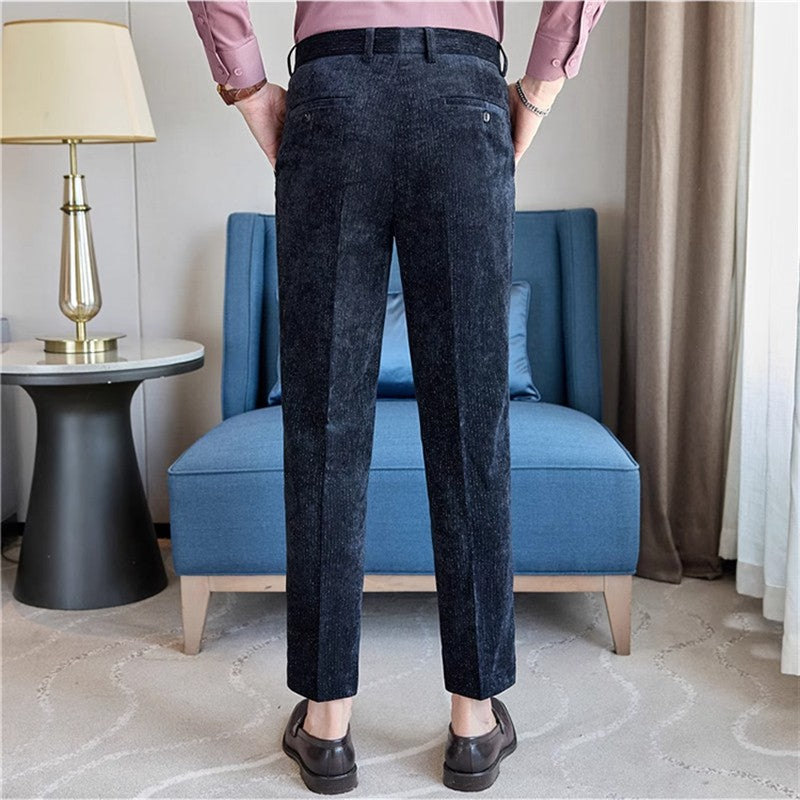 Novas calças de terno de veludo cotelê masculinas para outono e inverno moda masculina negócios sociais casamento baile festa vestido calça slim fit