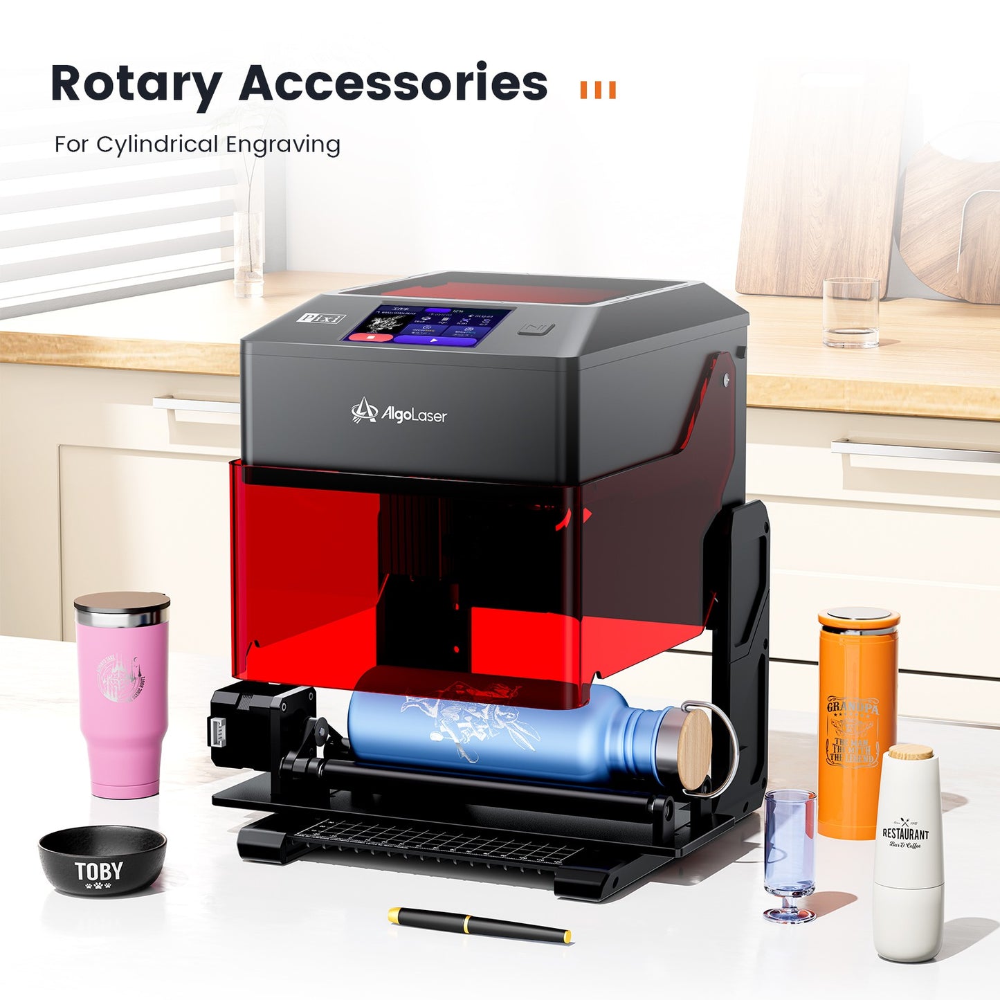 Máquina de Gravação a Laser AlgoLaser PIXI Portátil e Inteligente com Tela Sensível ao Toque de 3,5", Desenho à Mão/Sem Fio/Cartão SD/Gravação Offline
