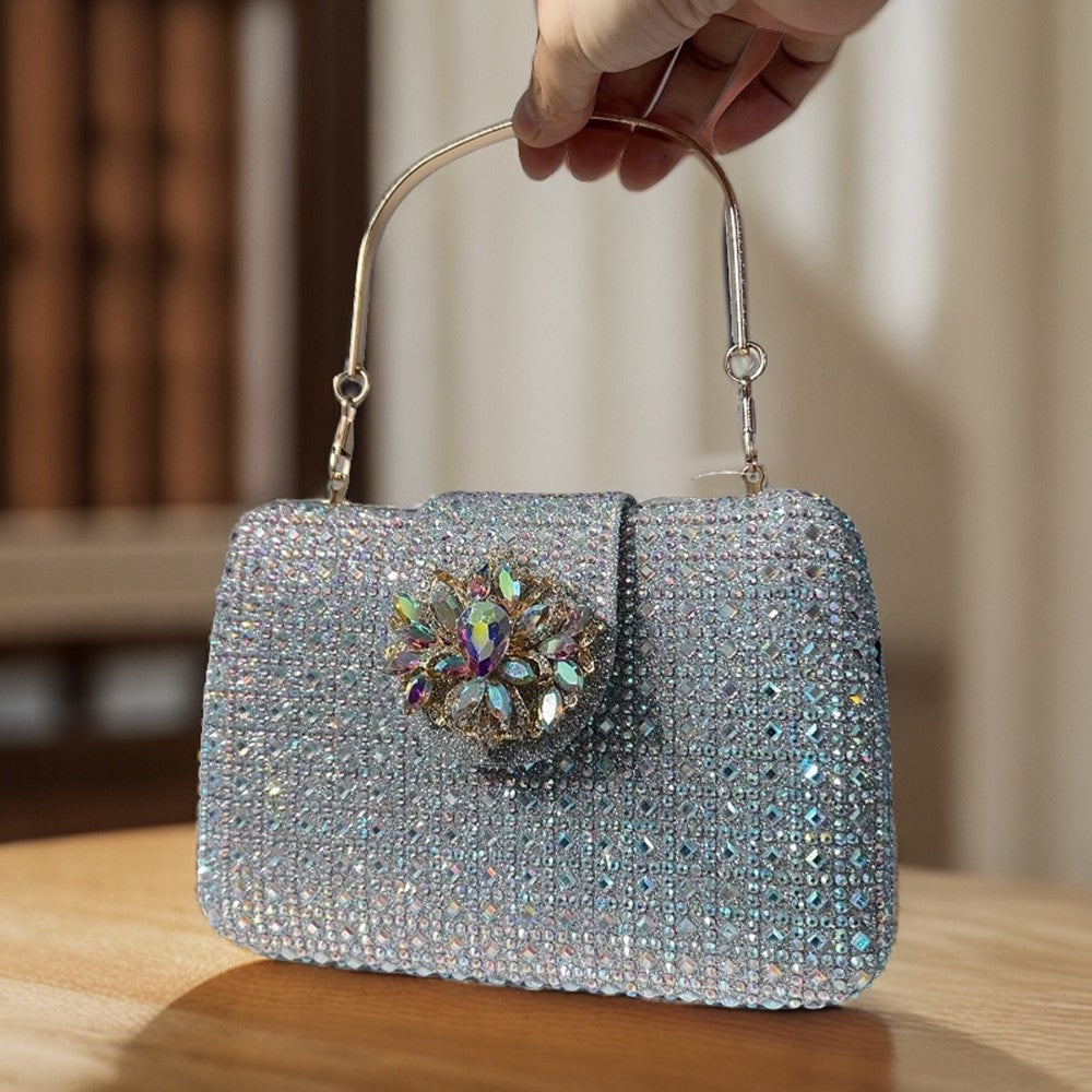 Sparkling Rhinestone Clutch Bag Lady Crystal Evening Purse Luxury Metal Handle Chain Handbag Wedding Party Dinner Diamond Bags