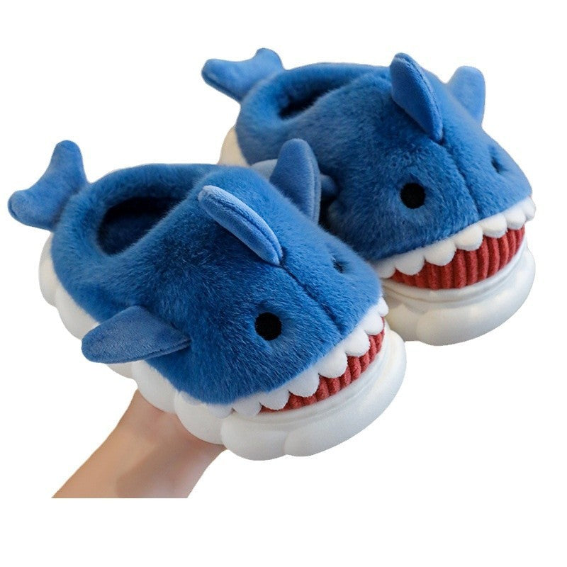 Winter Heel Wrap Cotton Children's Slippers Cute Cartoon Shark Non-slip Soft Sole Kids Boys Girls Junior Warm Plush Home Shoes
