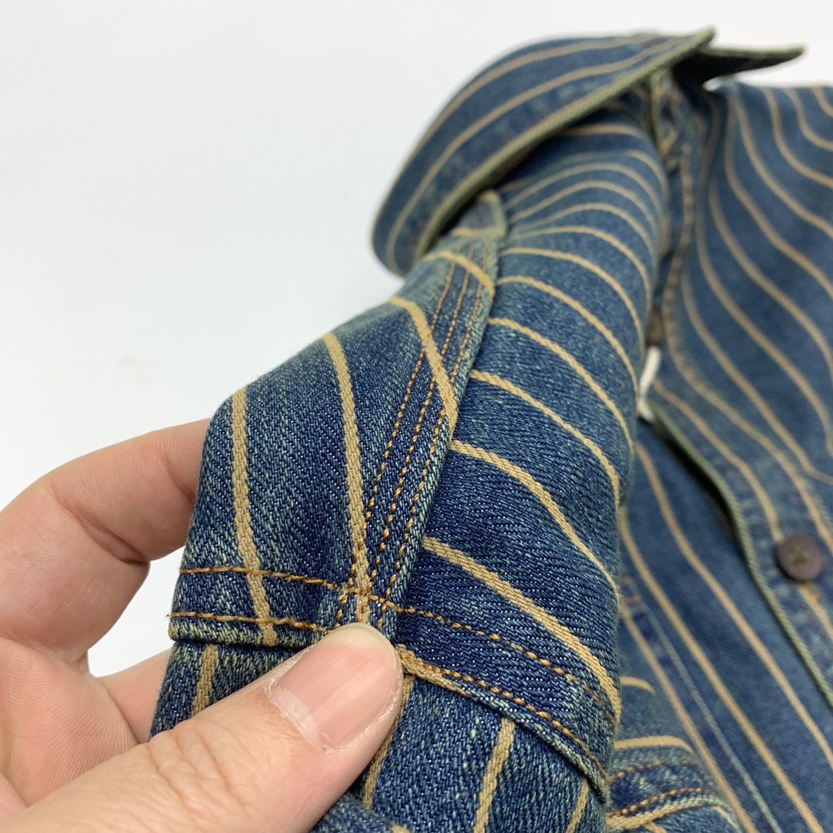 Heavy wash to make old striped shirt men's heavy chunky cargo denim jacket Autumn vintage Amei khaki coat