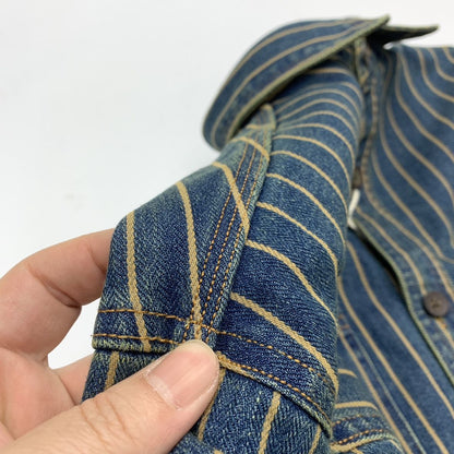 Heavy wash to make old striped shirt men's heavy chunky cargo denim jacket Autumn vintage Amei khaki coat