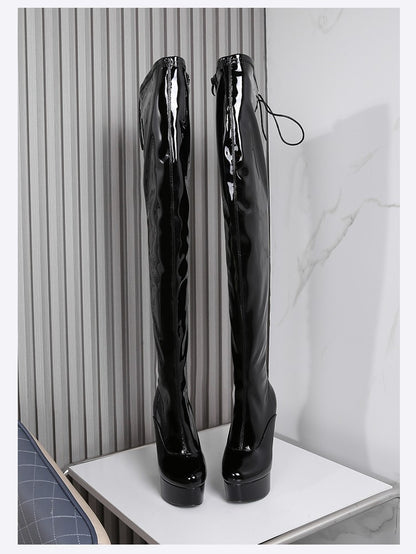 New Black Pole Dancing Long Shoes Night Club Party Queen Boots Over the Knee Boots High Heels Women Boots Sexy Thin Heels Shoes
