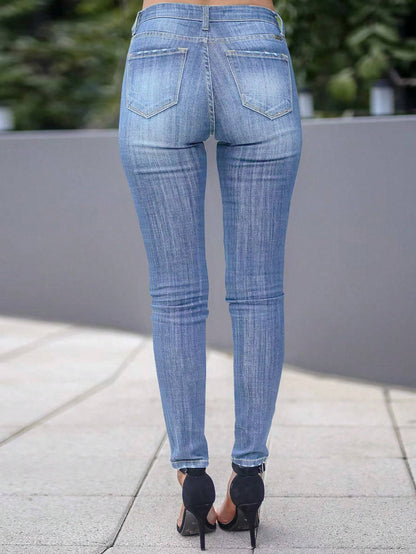 Women's jeans contrast color stitching solid color Slim Skinny Jeans
