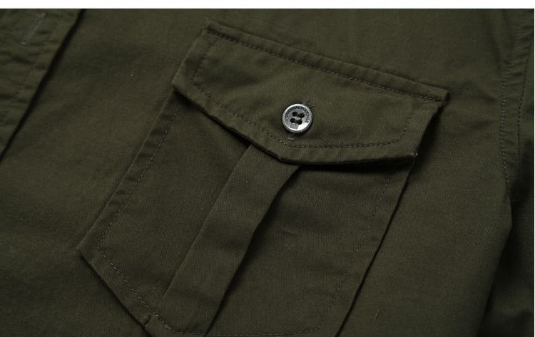 Men Cargo Shirts Summer Military Cotton Short Sleeve Shirts Retro Slim Fit With Pocket Epaulets Half Sleeve Shirts Drop Shipping