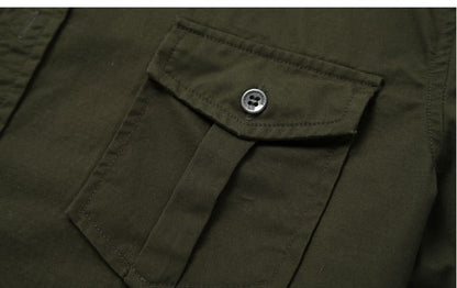 Men Cargo Shirts Summer Military Cotton Short Sleeve Shirts Retro Slim Fit With Pocket Epaulets Half Sleeve Shirts Drop Shipping