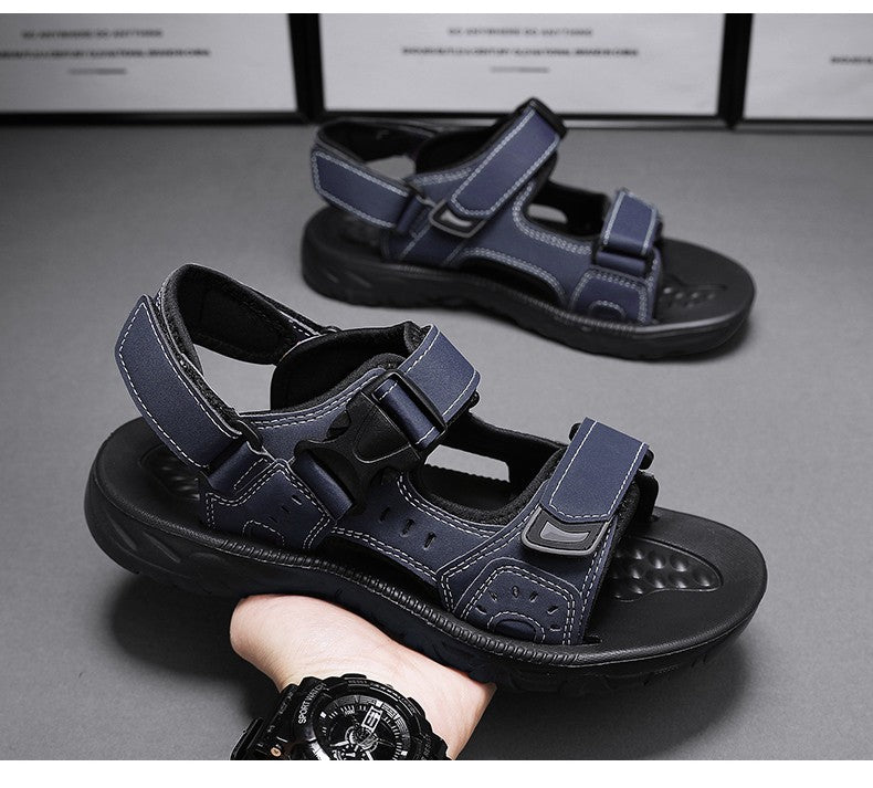 Summer Men Sandals PU Leather Lightweight Open Toe Flat Mens Casual Shoes Outdoor Walking Sandals for Men Beach Shoes Size 39-46