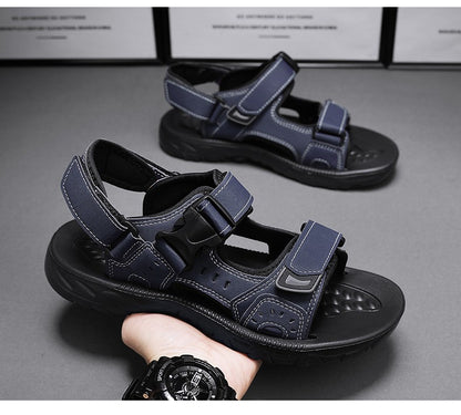 Summer Men Sandals PU Leather Lightweight Open Toe Flat Mens Casual Shoes Outdoor Walking Sandals for Men Beach Shoes Size 39-46