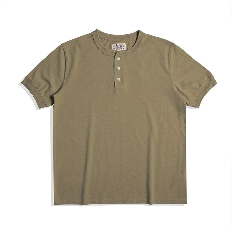 Red Tornado Short Sleeve Henley T-Shirt Heavyweight Cotton Men Every Day Tee Amekaji