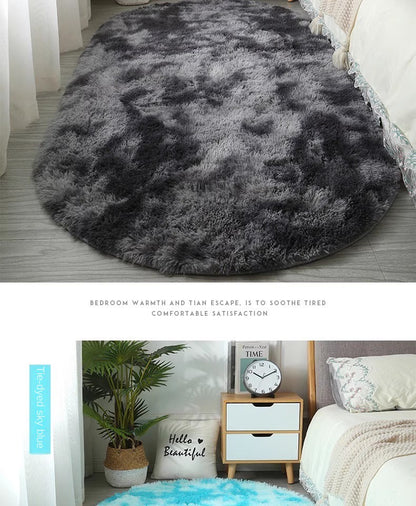 Tie-Dye Oval Living Room Rug Comfortable Soft Home Decor Floor Cushion Sofa Eend Table Bedroom Fluffy Non-Slip Plush Bed Rug