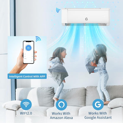 18.5 SEER2 Mini Split AC 230V 12000 BTU Mini Split Heating and Coolings up to 750 Inverter Mini Split System Wifi Remote Control
