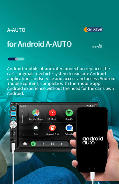 Universal 1 Din Car Radio HD 7" Touch Screen Stereo Bluetooth USB FM ISO Power Aux Input Mirror Link Auto Multimedia Player MP5