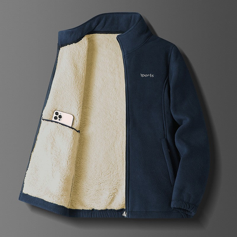 Jaqueta Masculina de Algodão Gola Alta, Espessa, Lã de Cordeiro, Confortável, Quente, Respirável, Corta-Vento, para Pesca de Lazer no Inverno