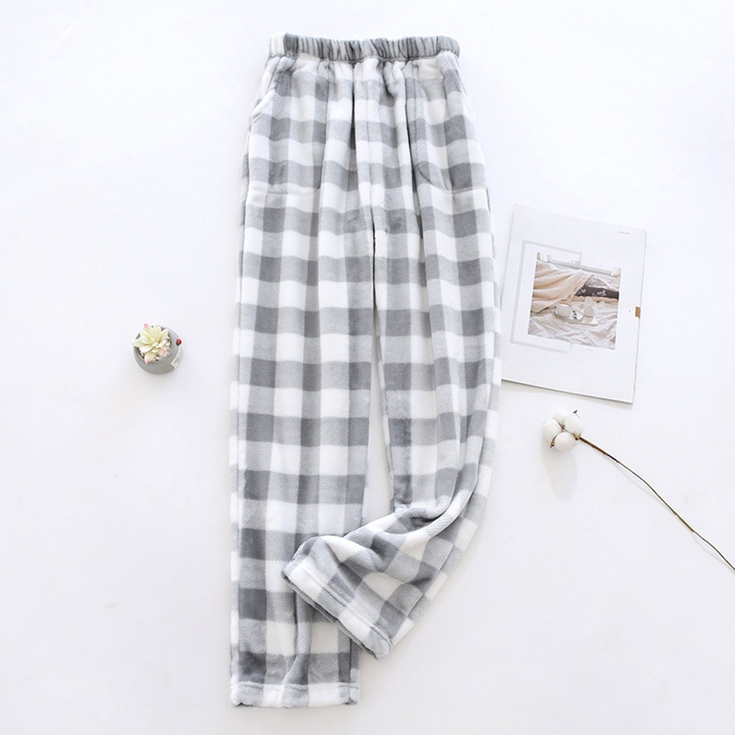 Women Pajama Pants Yoga Pants Elastic Waist Fuzzy Fleece Plaid Bottoms Soft Lounge Sleepwear With Pockets Plush Pajamas Pants