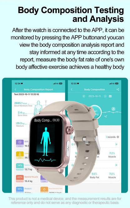 Smartwatch 2025 Novo ECG+PPG Feminino Monitor de Frequência Cardíaca Lipídios Sanguíneos Ácido Úrico Saúde Menstrual Rastreador Inteligente Para Android iOS