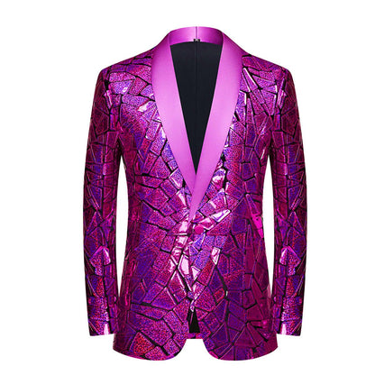 Luxury Laser Sequin Tuxedo Blazer Jacket Men One Button Shawl Lapel Dress Suit Blazer Male Party Stage Prom Singer Costume Homme
