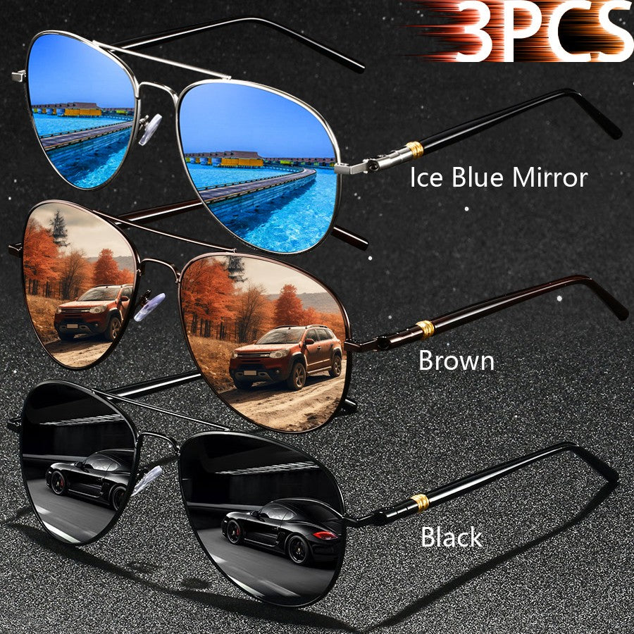 3 PCS Fashion Vintage Square Metal Frame Sunglasses Men Women Fishing Driving Luxury Brand Designer Sun Glasses  Eyewear UV400