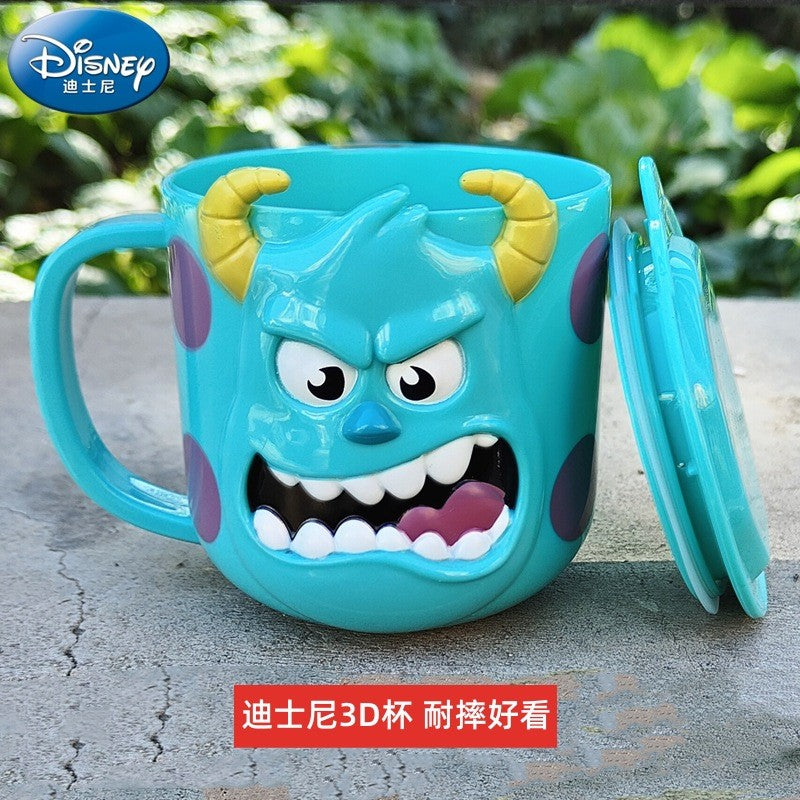 Copo infantil de desenho animado Disney Mickey Stitch com tampa Caneca de leite Frozen Elsa 3D Copo para beber em casa Copo para escovar a boca Copo de água infantil