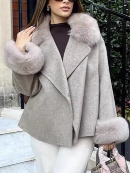 UCXQ Fashion Loose Warm Coat Women's Turn Down Collar Long Sleeve Covered Button Cardigan Coats 2025 Autumn Winter New 23Z4030