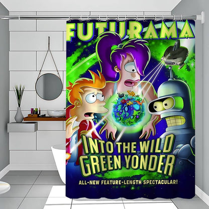 F-Futurama Anime White Shower Curtain, Bathroom Decorative Shower Curtain, Waterproof Shower Curtain With Hooks